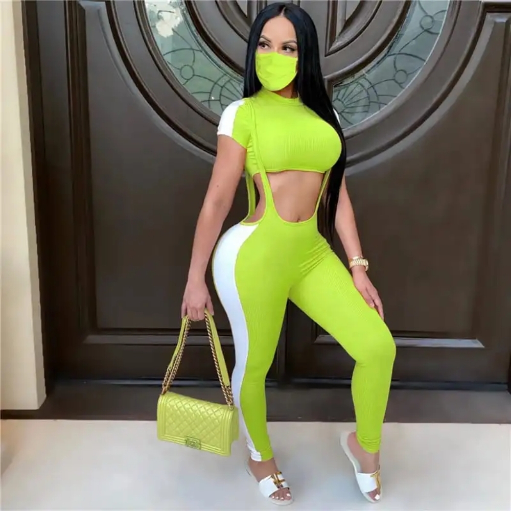 Crop Tops Striped Strap Overalls Jumpsuit